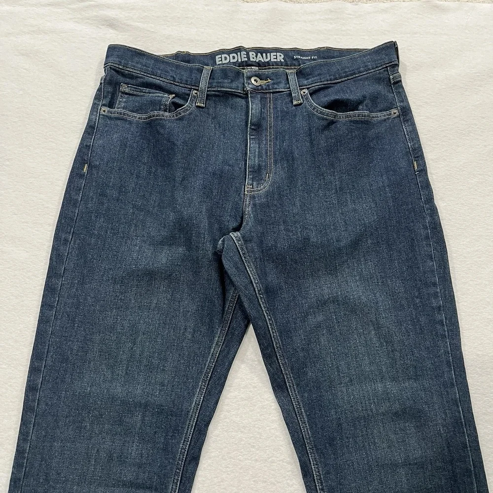 Eddie Bauer Mens Straight Fit Stretch Denim Jeans Size 36x34 Dark Wash Classic